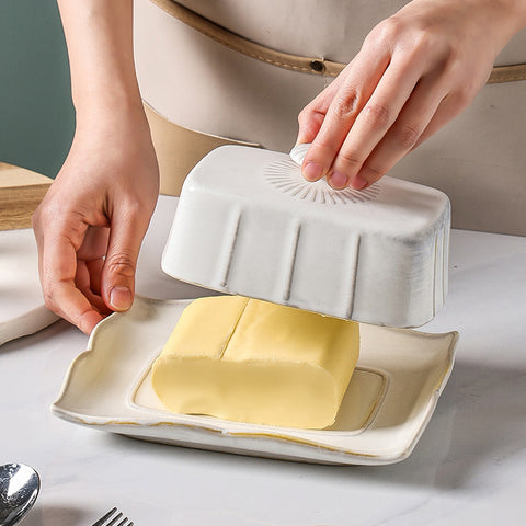 Vintage Ceramic Butter Dish with Lid – Elegant Rectangular Butter Keeper