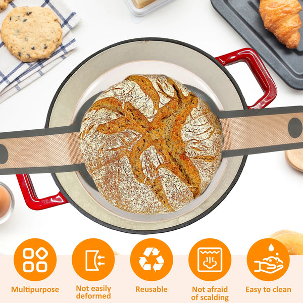 2Pcs Silicone Bread Sling Non Stick Silicone Baking Mat Long Handle Heat Resistant Sourdough Bread Sling Dutch Oven Liner