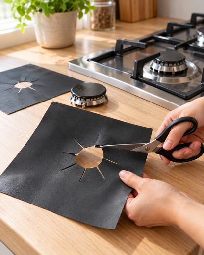 Reusable Gas Hob Burner Liners – Non-Stick, Cut-to-Fit (4 Pack)