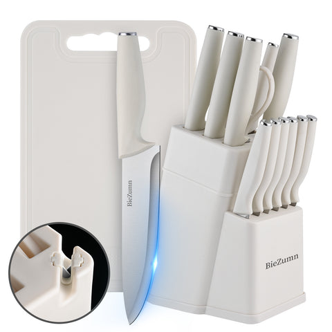 German Stainless Steel 16-Piece Knife Set with Sharpener & Board