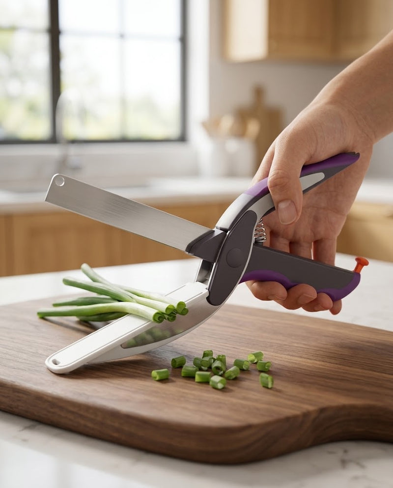2 in 1 Kitchen Scissors for Food with Cutting Board, Safety Lock
