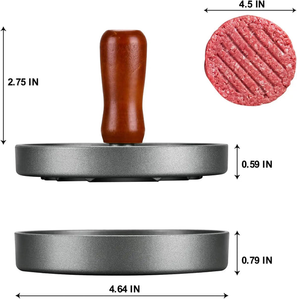 Burger Press Patty Maker Stainless Steel Hamburger Patty Press Mold Wood Handle Non-Stick with 100 Patty Papers