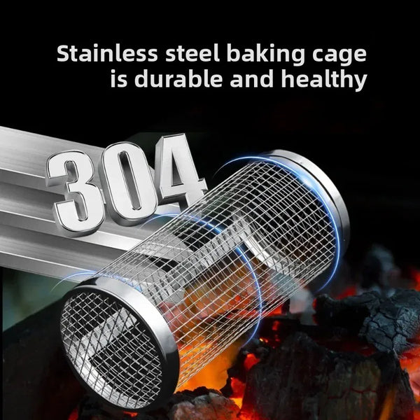 1Pc BBQ Cage Stainless Steel round Smoker Mesh Outdoor Grill Tool Portable Camping Barbecue Accessory