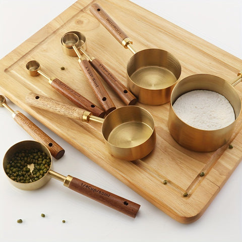 8-Piece Stainless Steel & Acacia Measuring Set