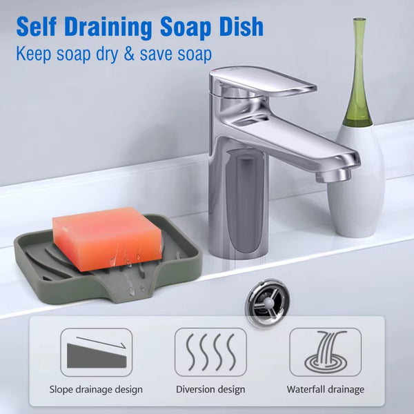 1-Pack Silicone Drain Soap Box Kitchen Bathroom Anti-Slip Sink Tray Creative Washing Table Soap Tray Free Punch Drain Rack