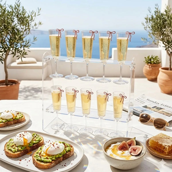 Acrylic Champagne Flute Holder 10 Slots 2 Tier Wine Glass Stand Wedding Party Decor Mimosa Bar Supplies Countertop Stemware Disp