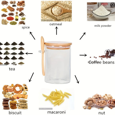 Glass Storage Jar with Wooden Lid and Spoon