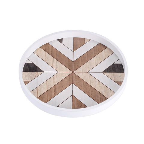 Wooden Mosaic Round Serving Tray – 30 cm