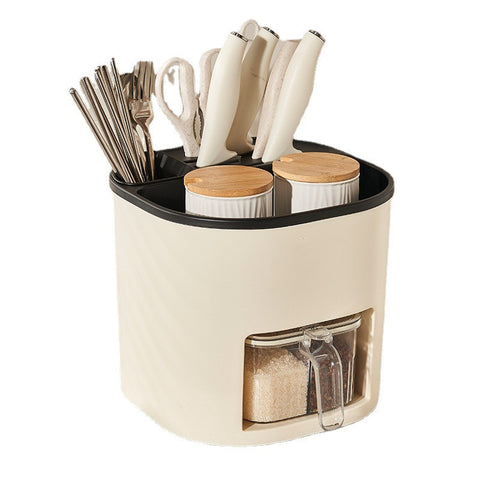 360° Rotating Multifunctional Kitchen Storage Organizer with 4-Compartment Spice Box