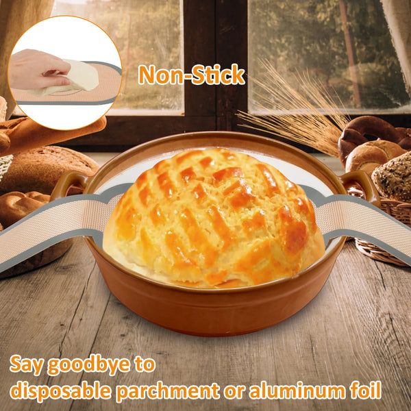 2Pcs Silicone Bread Sling Non Stick Silicone Baking Mat Long Handle Heat Resistant Sourdough Bread Sling Dutch Oven Liner