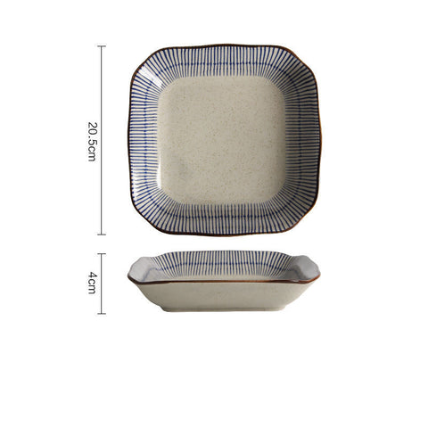 Premium Porcelain Dinnerware Set – Blue Stripe Edge Design