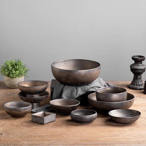 Rustic Bronze-Effect Porcelain Bowl Collection