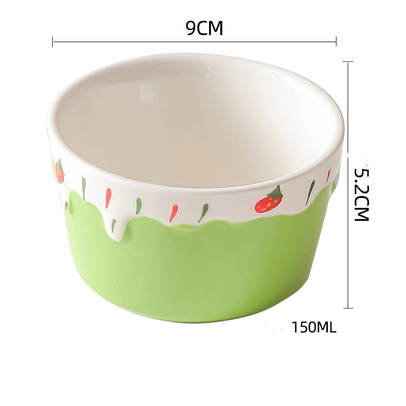 Wudy Colorful Porcelain Dessert Bowl | Strawberry Drip Design