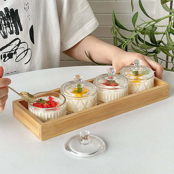 Wudy Kitchen Wudy Glass Dessert Cup Set — lead-free glass, Japanese pattern — top-down view with context