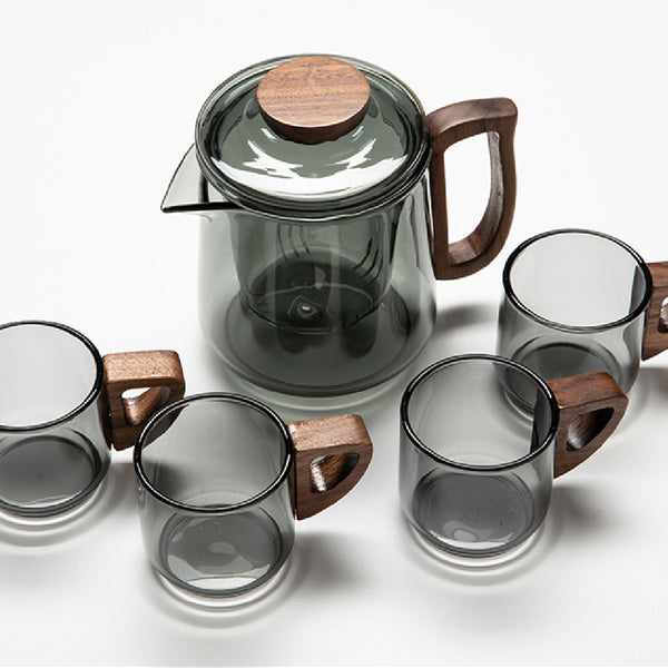 Wudy Kitchen — Smoke Glass & Wooden-Handle Tea Collection