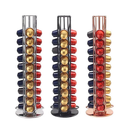 Silver 40Pcs Nespresso Capsule Holder Rotating Stand 360 Degree Rotatable Shelf Caffee Organiser for Storage for Coffee Capsules