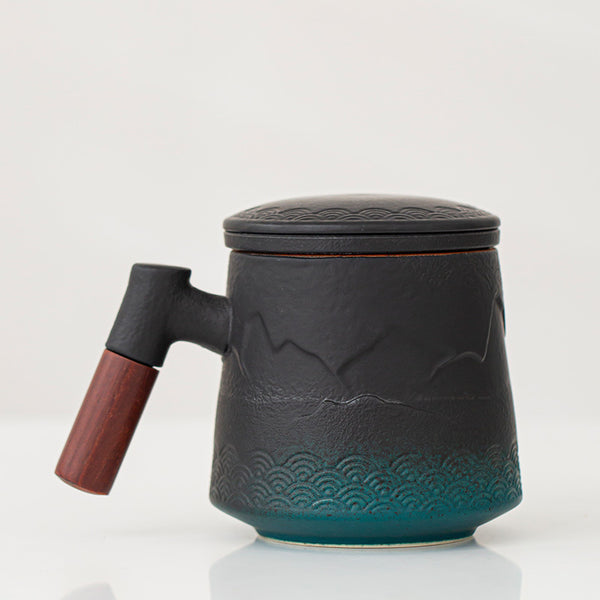 Wudy Kitchen — Japanese-Style Porcelain Mug with Wooden Handle – Premium Gift Box Edition