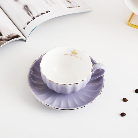 Porcelain Cup & Saucer Set – Scalloped Edge, Gold Rim