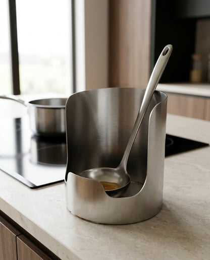 Brushed Stainless Steel Spoon Rest with Lid Holder