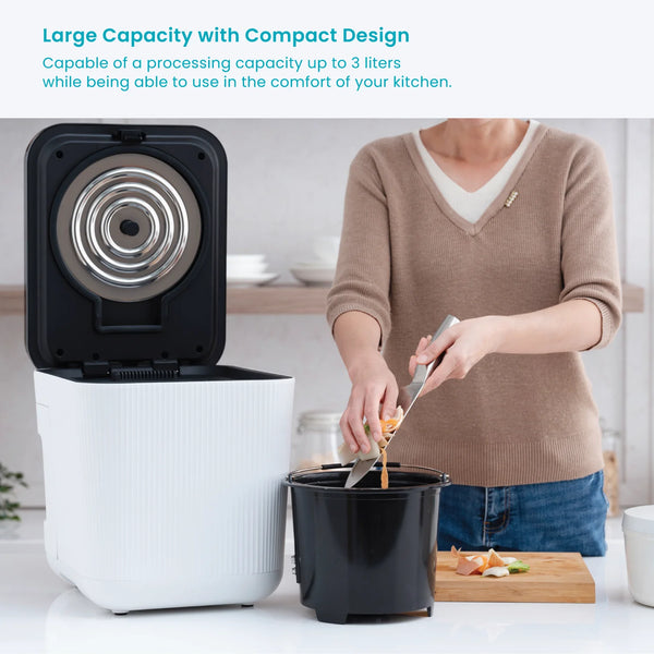 3-liter electric kitchen composter with vegetable scraps ready for composting
