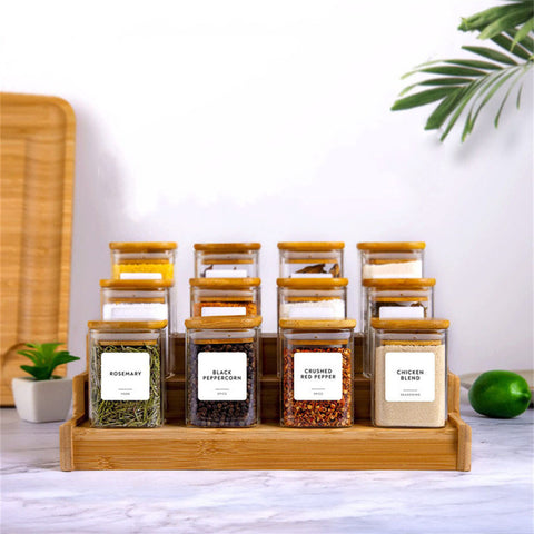12-Piece Glass Spice Jar Set with Bamboo Lids – 207ml Airtight Containers