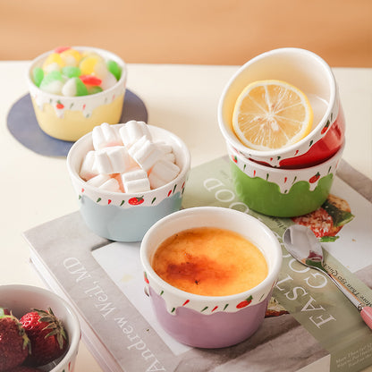 Wudy Colorful Porcelain Dessert Bowl | Strawberry Drip Design