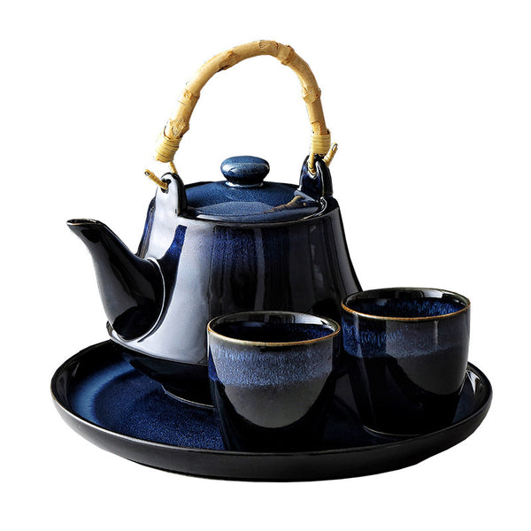 Wudy Kitchen — Ceramic Tea Set – Teapot with Bamboo Handle & Cups