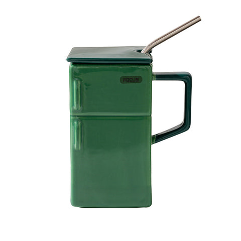 550ml Ceramic Refrigerator-Style Cup with Straw