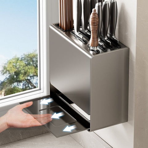 Carbon Steel Wall-Mounted or Countertop Knife Holder – Multi-Functional Kitchen Storage Rack
