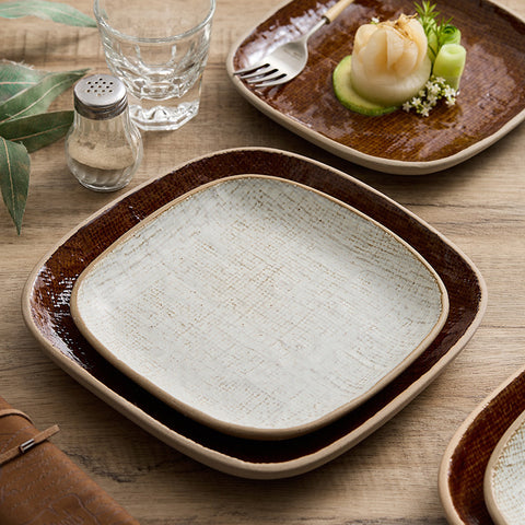Ceramic Square Shallow Plate – Simple Japanese Style, Mesh Glaze