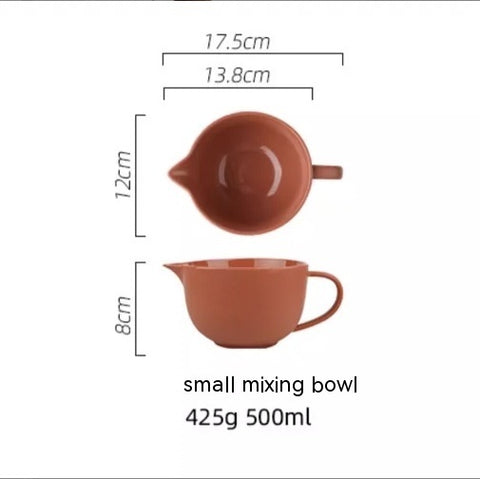 Ceramic Mixing Bowl with Handle and Pour Spout – Raw Clay Tones