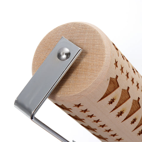 Embossed Wooden Rolling Pin – Christmas Pattern Dough Roller