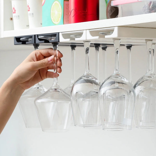 Wine Glass Rack Kitchen under Cabinet Free Punching Holder Home Goblet Rack Classification Stemware Hanging Glass Cup Rack