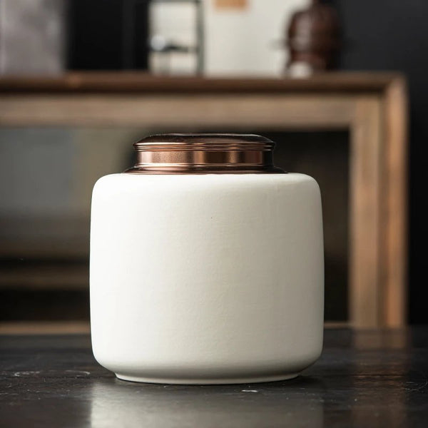 Wudy Kitchen — Wudy Beige Ceramic Tea Canister | Retro Zen Storage Jar