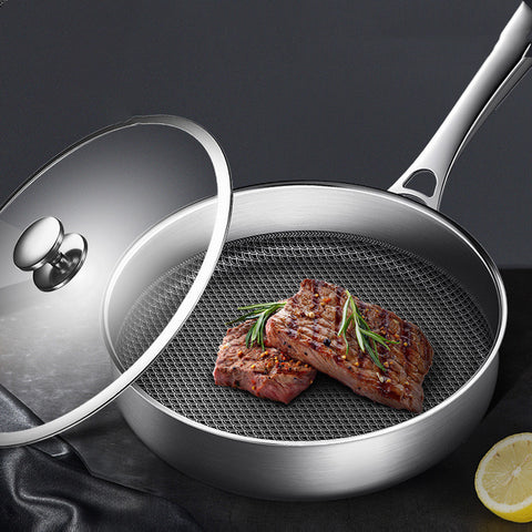 Stainless Steel Non-Stick Frying Pan with Lid – Smokeless Design