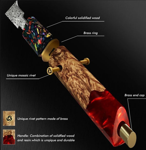 Wudy Kitchen — 67-Layer Damascus Chef Knife – Resin & Solidified Wood Handle, Forged Steel