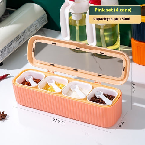 4-Compartment Transparent Spice Organizer Box – Plastic Seasoning Container Set