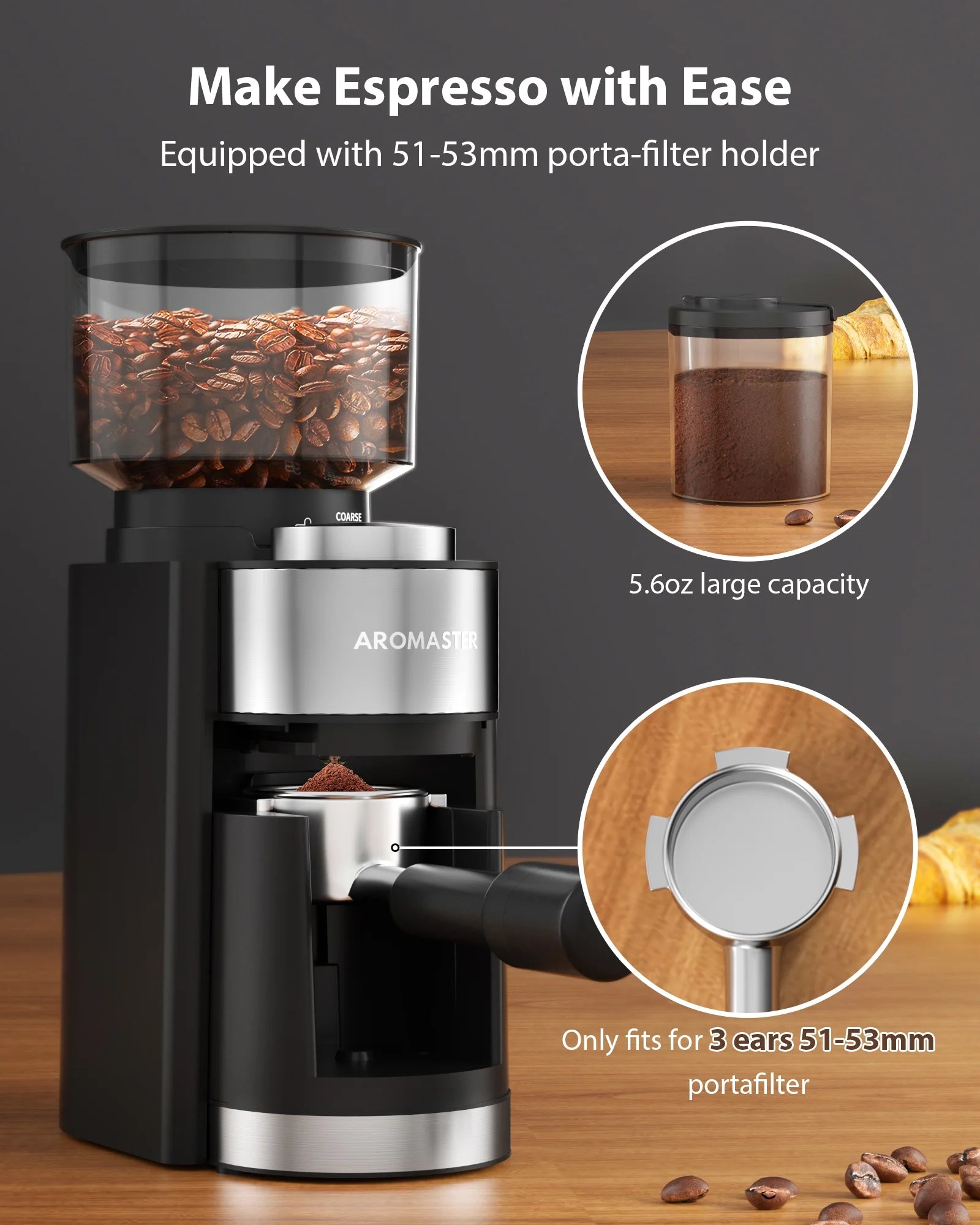 Burr Coffee Grinder,  Coffee Grinder with 25 Grind Setting, Electric 2-12-Cup Coffee Grinder
