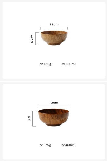 Japanese Style Wooden Bowl Set — Handcrafted Natural Jujube Wood Dining Bowl (3 Sizes)
