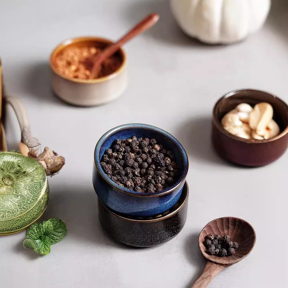 Underglaze Ceramic Seasoning Bowl – Handmade Mini Dipping Set