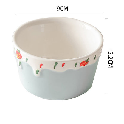 Wudy Colorful Porcelain Dessert Bowl | Strawberry Drip Design