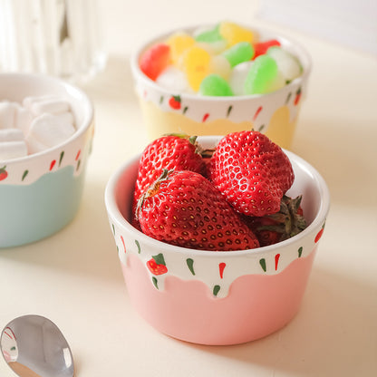 Wudy Colorful Porcelain Dessert Bowl | Strawberry Drip Design