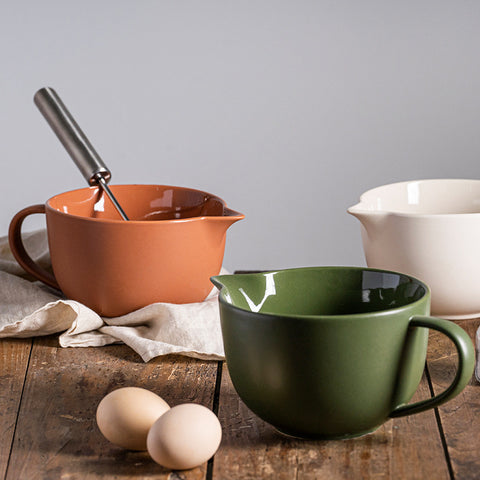 Ceramic Mixing Bowl with Handle and Pour Spout – Raw Clay Tones