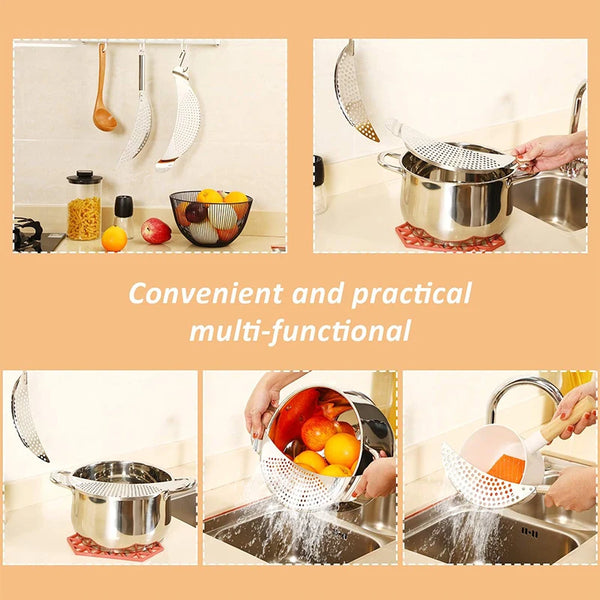 Stainless Steel Pot Strainer with Handle Kitchen Pasta Strainer Colander Insert Drainer for Different Pot Pan JT170