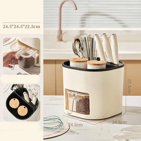360° Rotating Multifunctional Kitchen Storage Organizer with 4-Compartment Spice Box