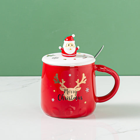 Christmas Ceramic Mug 500ml – Santa Lid & Spoon Holiday Gift Cup