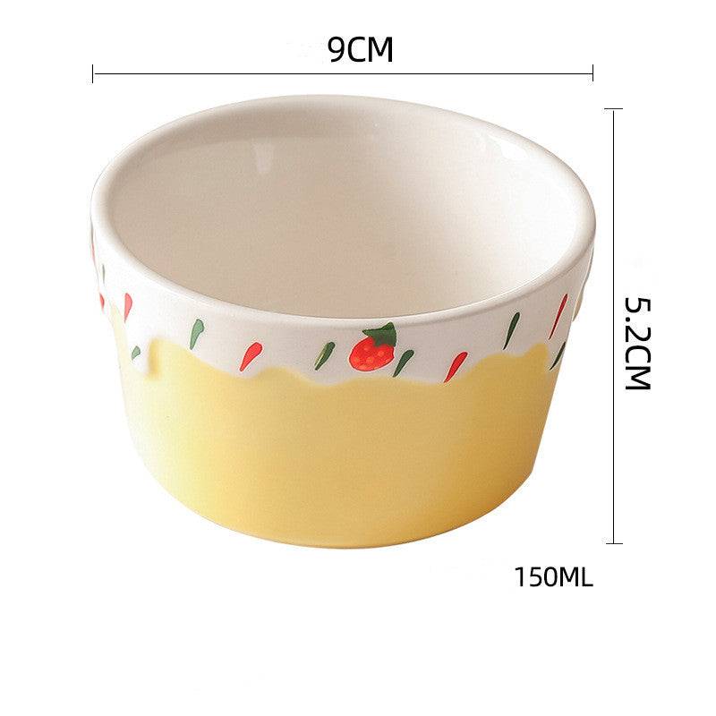 Wudy Colorful Porcelain Dessert Bowl | Strawberry Drip Design