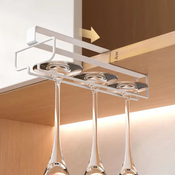 Carbon Steel Wine Glass Rack - No Drill Hanging Holder for Stemware, Electroplated Multi-Size Cup Organizer Wine Glass Storage
