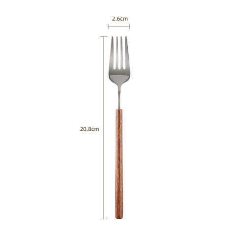 Stainless Steel Western Tableware Set with Retro Rosewood Handles – Knife, Fork & Spoon