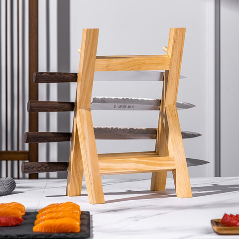 Solid Wood Kitchen Knife Storage Rack – Sapele Multi-Tier Knife Holder